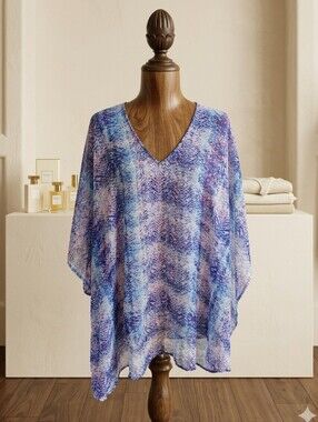 Show Me Your Mumu Blue & Pink Snakeskin Sheer V-Neck Top
